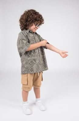 شومیز لینن اسلپ آستین کوتاه تمام چاپ