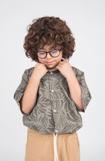 شومیز لینن اسلپ آستین کوتاه تمام چاپ