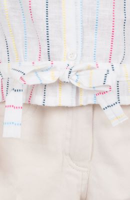 شومیز لینن راه راه آستین کوتاه