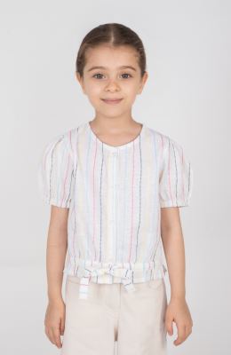 شومیز لینن راه راه آستین کوتاه