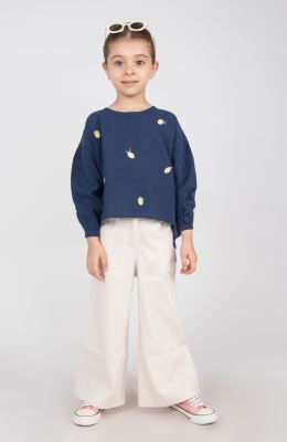 بلوز لینن اسلپ آستین مچ کش دار