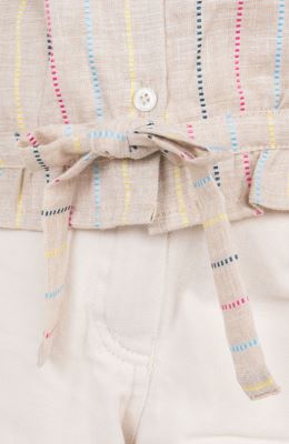 شومیز لینن راه راه آستین کوتاه