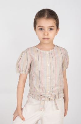 شومیز لینن راه راه آستین کوتاه