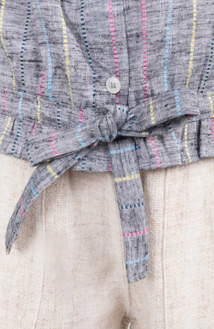 شومیز لینن راه راه آستین کوتاه