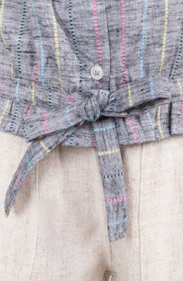 شومیز لینن راه راه آستین کوتاه