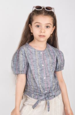 شومیز لینن راه راه آستین کوتاه