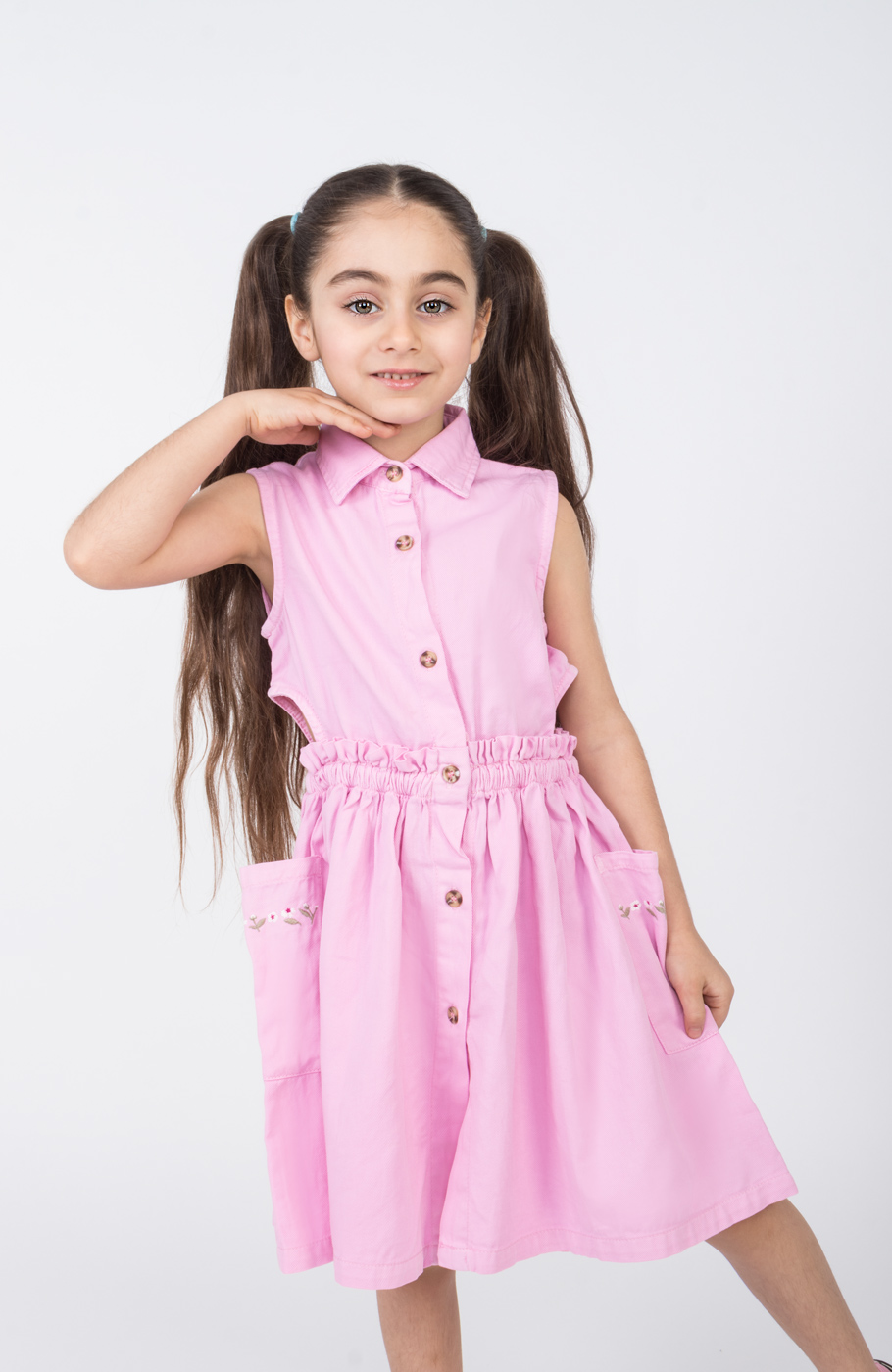 پیراهن کتان کمر کش آستین حلقه ای