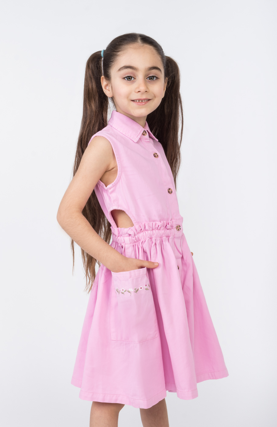 پیراهن کتان کمر کش آستین حلقه ای