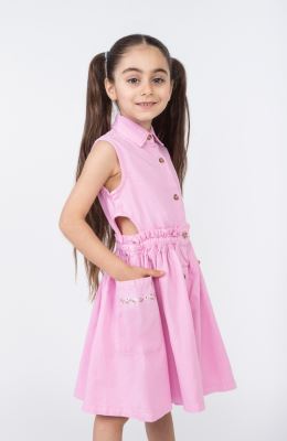 پیراهن کتان کمر کش آستین حلقه ای