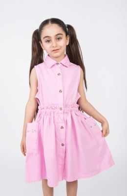 پیراهن کتان کمر کش آستین حلقه ای