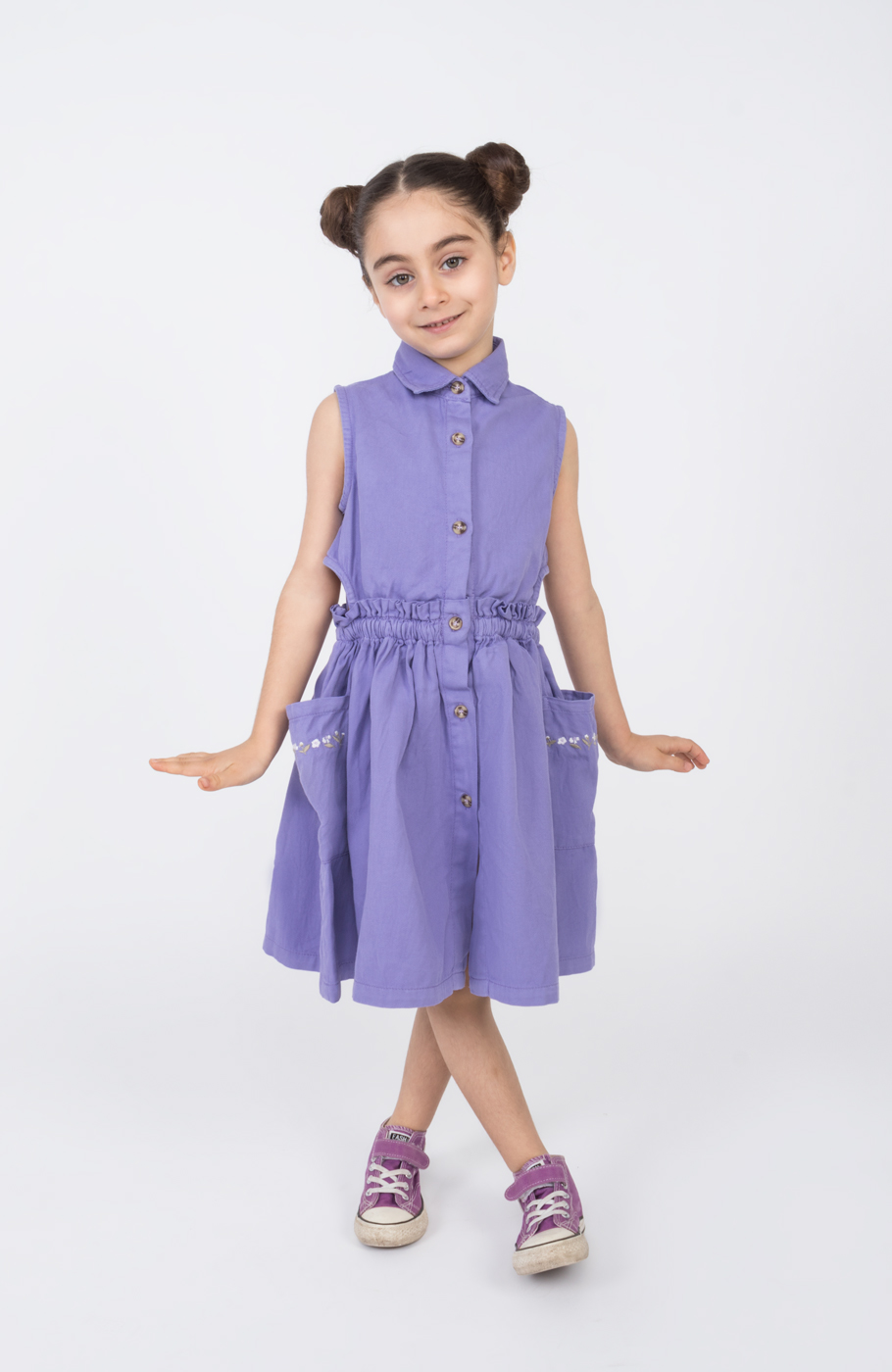 پیراهن کتان کمر کش آستین حلقه ای