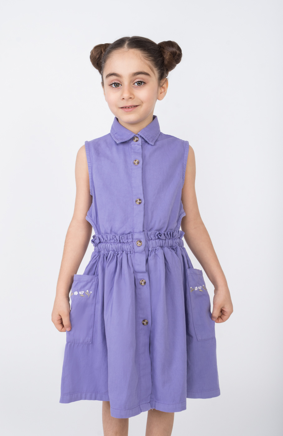 پیراهن کتان کمر کش آستین حلقه ای