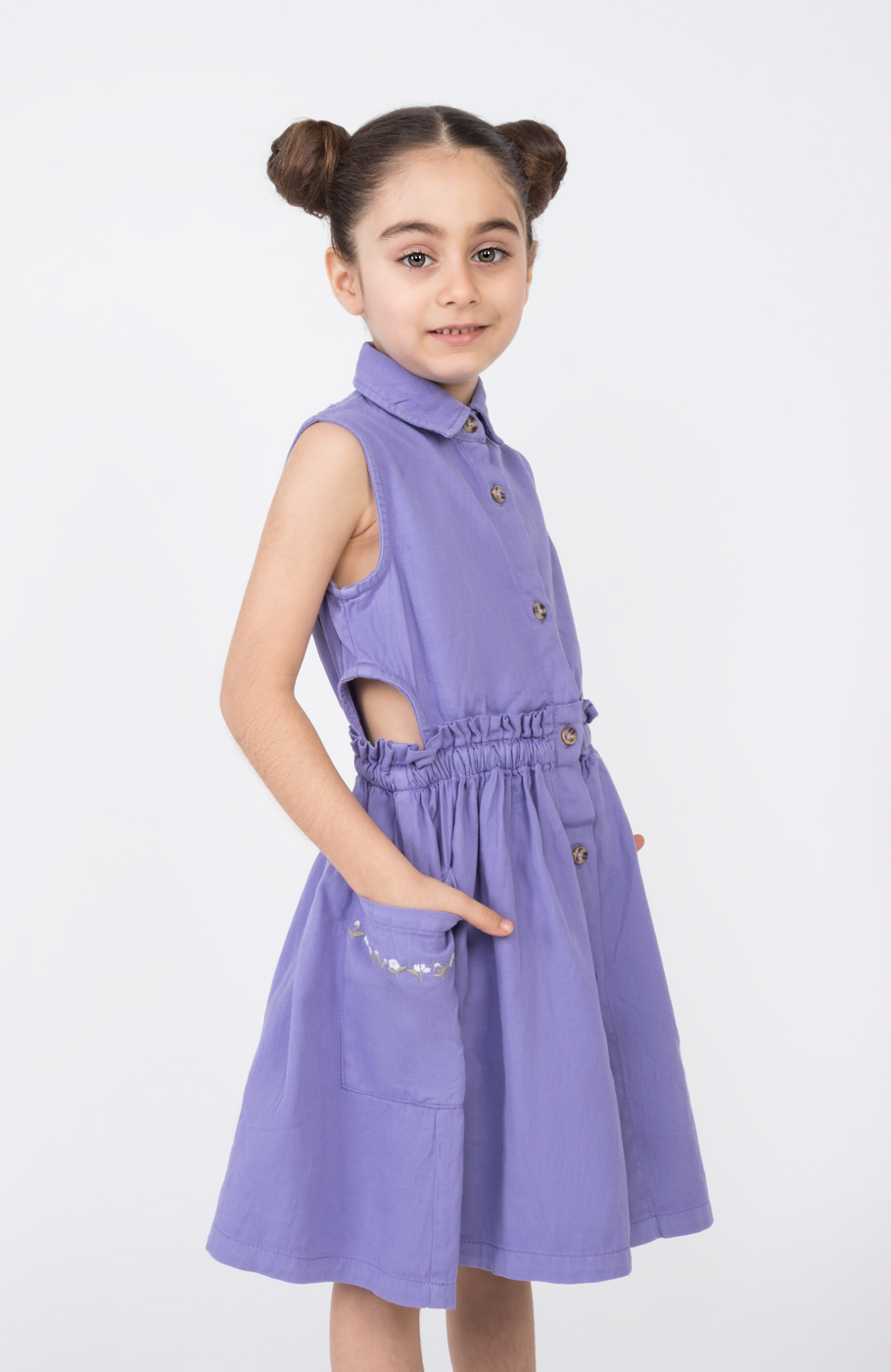 پیراهن کتان کمر کش آستین حلقه ای