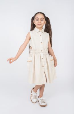 پیراهن کتان کمر کش آستین حلقه ای