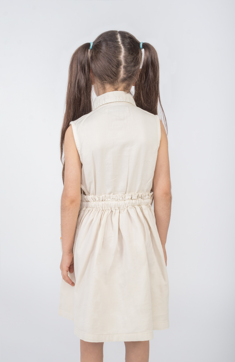 پیراهن کتان کمر کش آستین حلقه ای