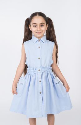 پیراهن کتان کمر کش آستین حلقه ای