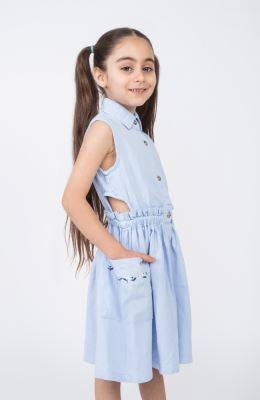 پیراهن کتان کمر کش آستین حلقه ای