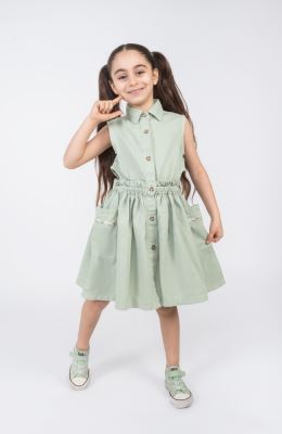 پیراهن کتان کمر کش آستین حلقه ای