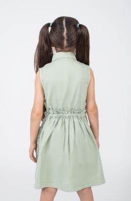 پیراهن کتان کمر کش آستین حلقه ای