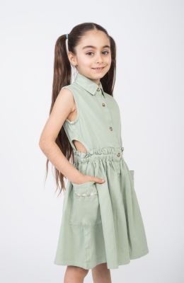 پیراهن کتان کمر کش آستین حلقه ای