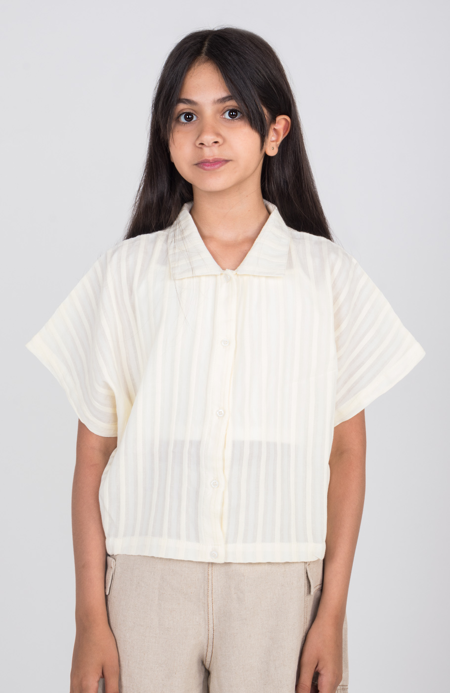 شومیز وال راه راه آستین کوتاه و تاپ یکرولایکرا