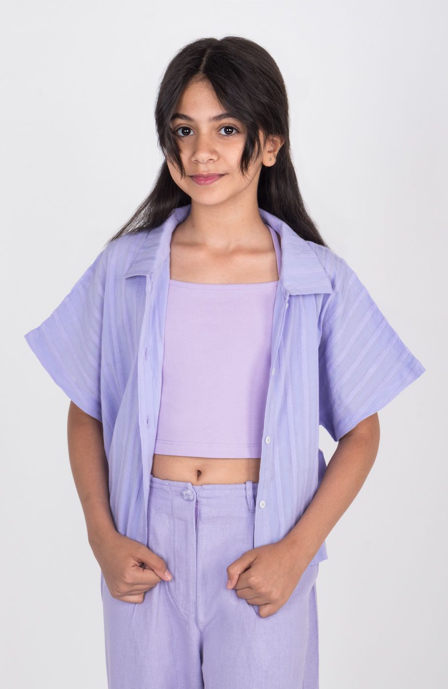 شومیز وال راه راه آستین کوتاه و تاپ یکرولایکرا