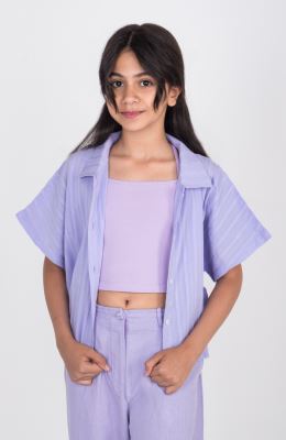 شومیز وال راه راه آستین کوتاه و تاپ یکرولایکرا