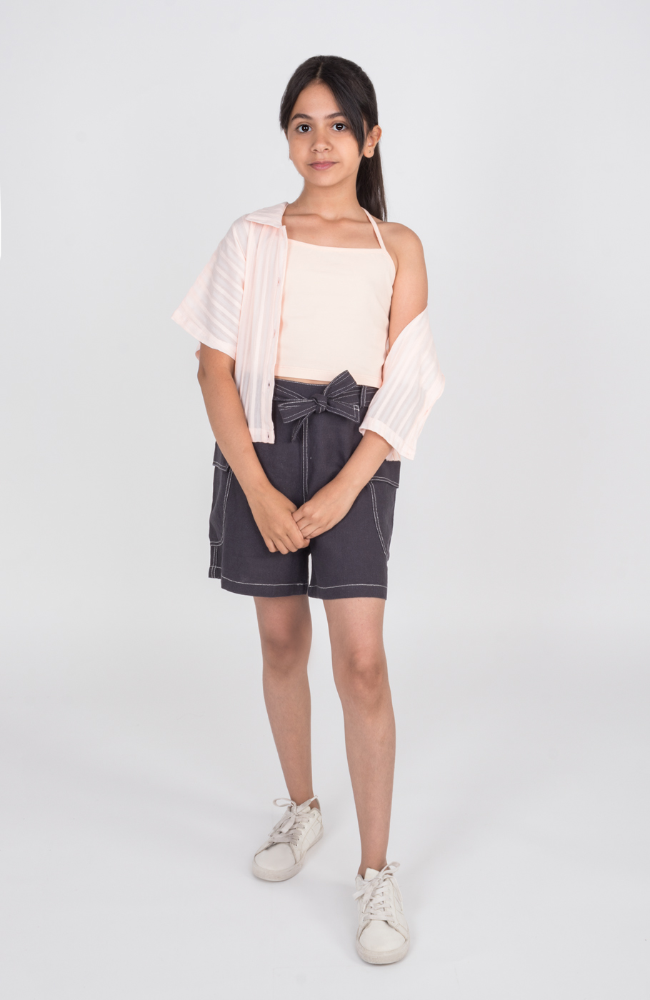 شومیز وال راه راه آستین کوتاه و تاپ یکرولایکرا