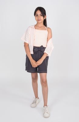 شومیز وال راه راه آستین کوتاه و تاپ یکرولایکرا