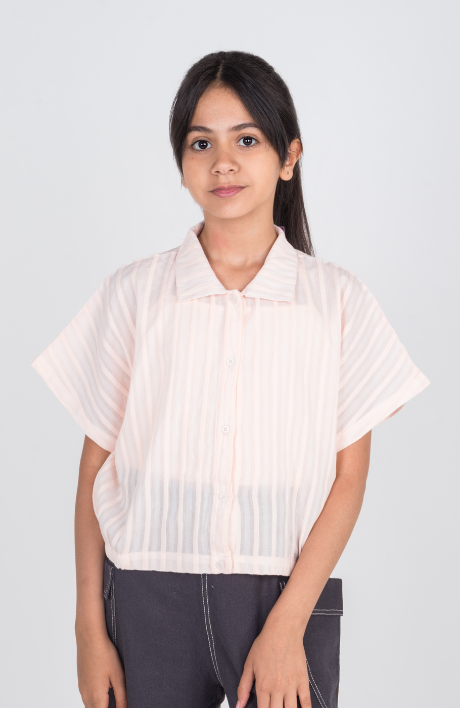 شومیز وال راه راه آستین کوتاه و تاپ یکرولایکرا