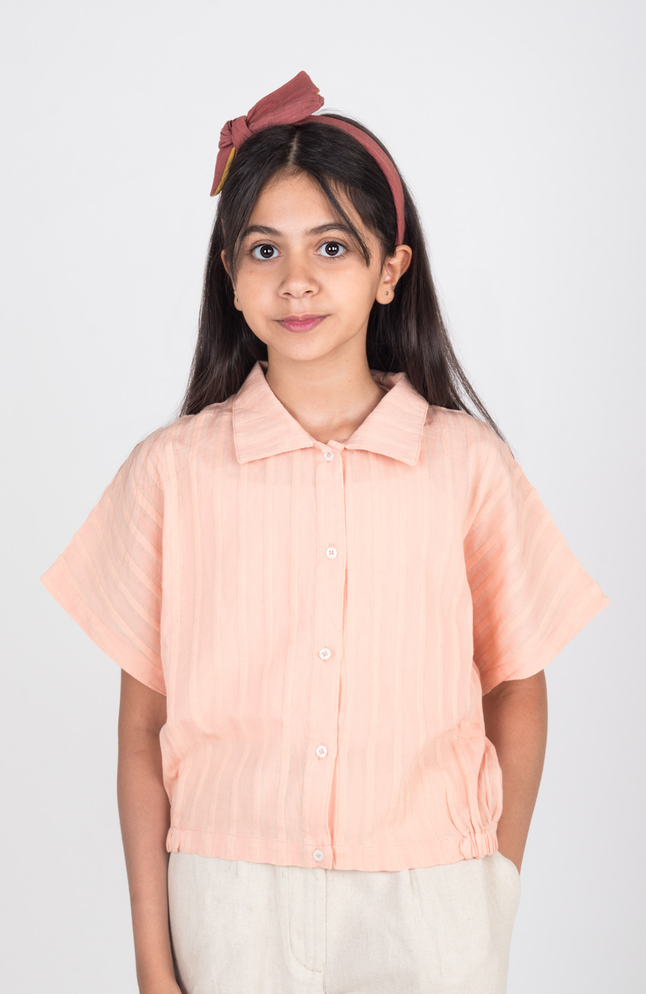 شومیز وال راه راه آستین کوتاه و تاپ یکرولایکرا