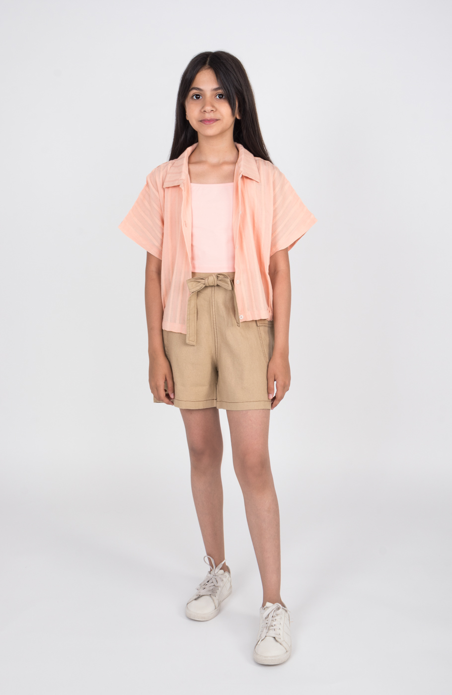 شومیز وال راه راه آستین کوتاه و تاپ یکرولایکرا