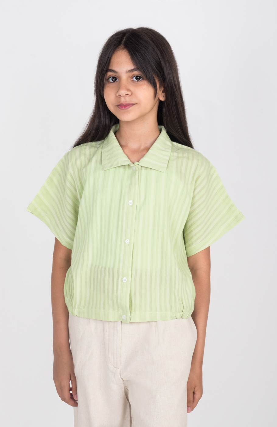 شومیز وال راه راه آستین کوتاه و تاپ یکرولایکرا