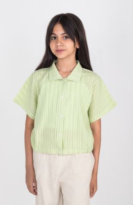 شومیز وال راه راه آستین کوتاه و تاپ یکرولایکرا