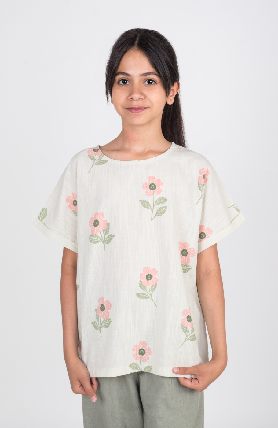 بلوز لینن اسلپ آستین کوتاه پاکتی