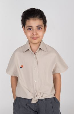 شومیز لینن اسلپ آستین کوتاه جلو گره ای