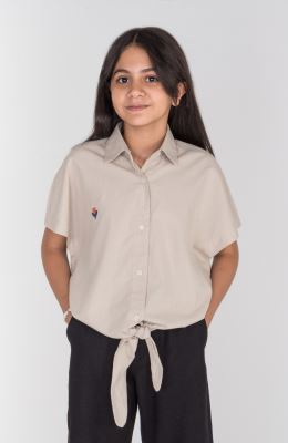 شومیز لینن اسلپ آستین کوتاه جلو گره ای