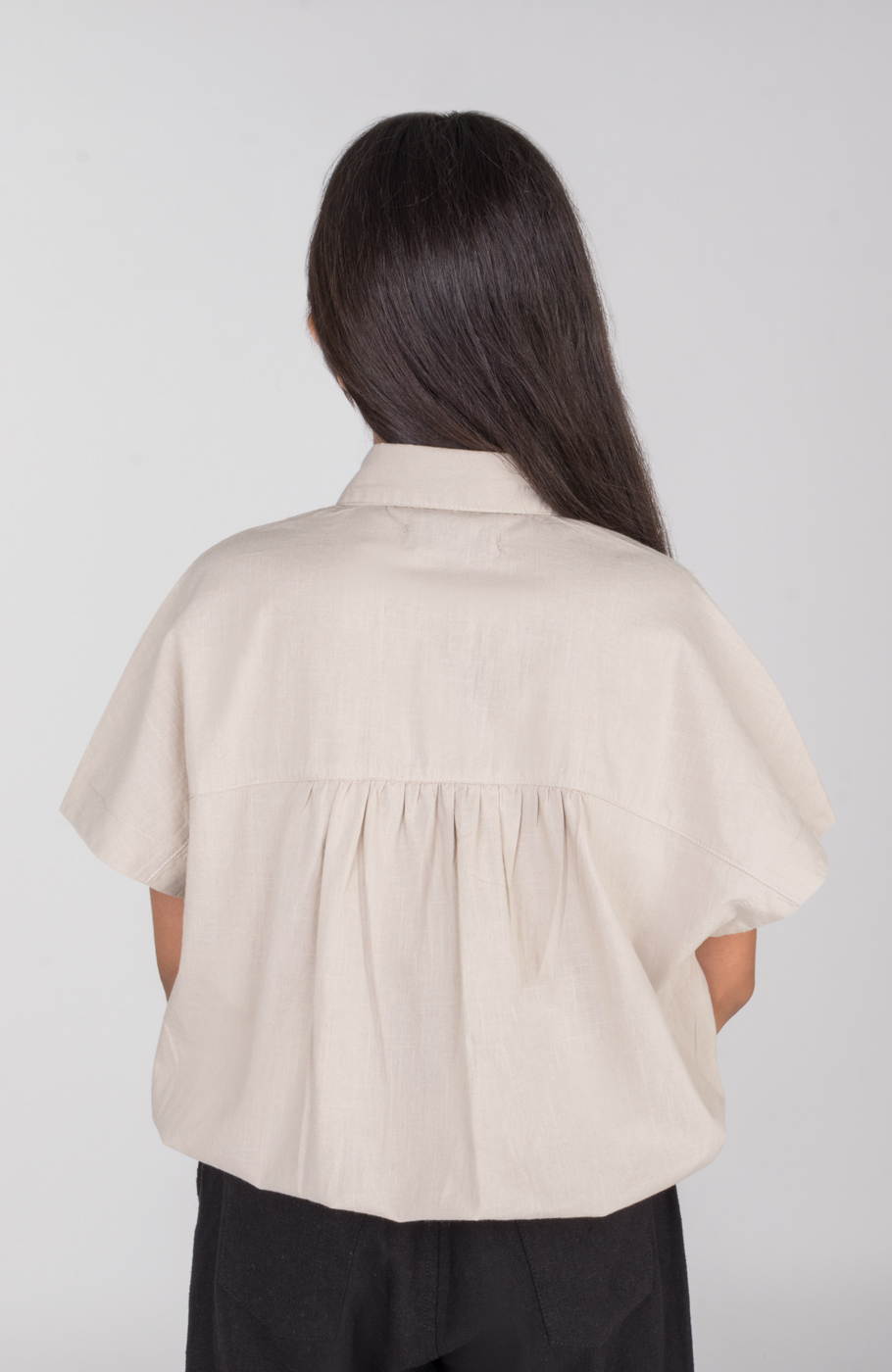 شومیز لینن اسلپ آستین کوتاه جلو گره ای