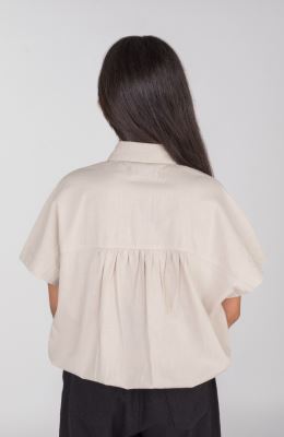 شومیز لینن اسلپ آستین کوتاه جلو گره ای