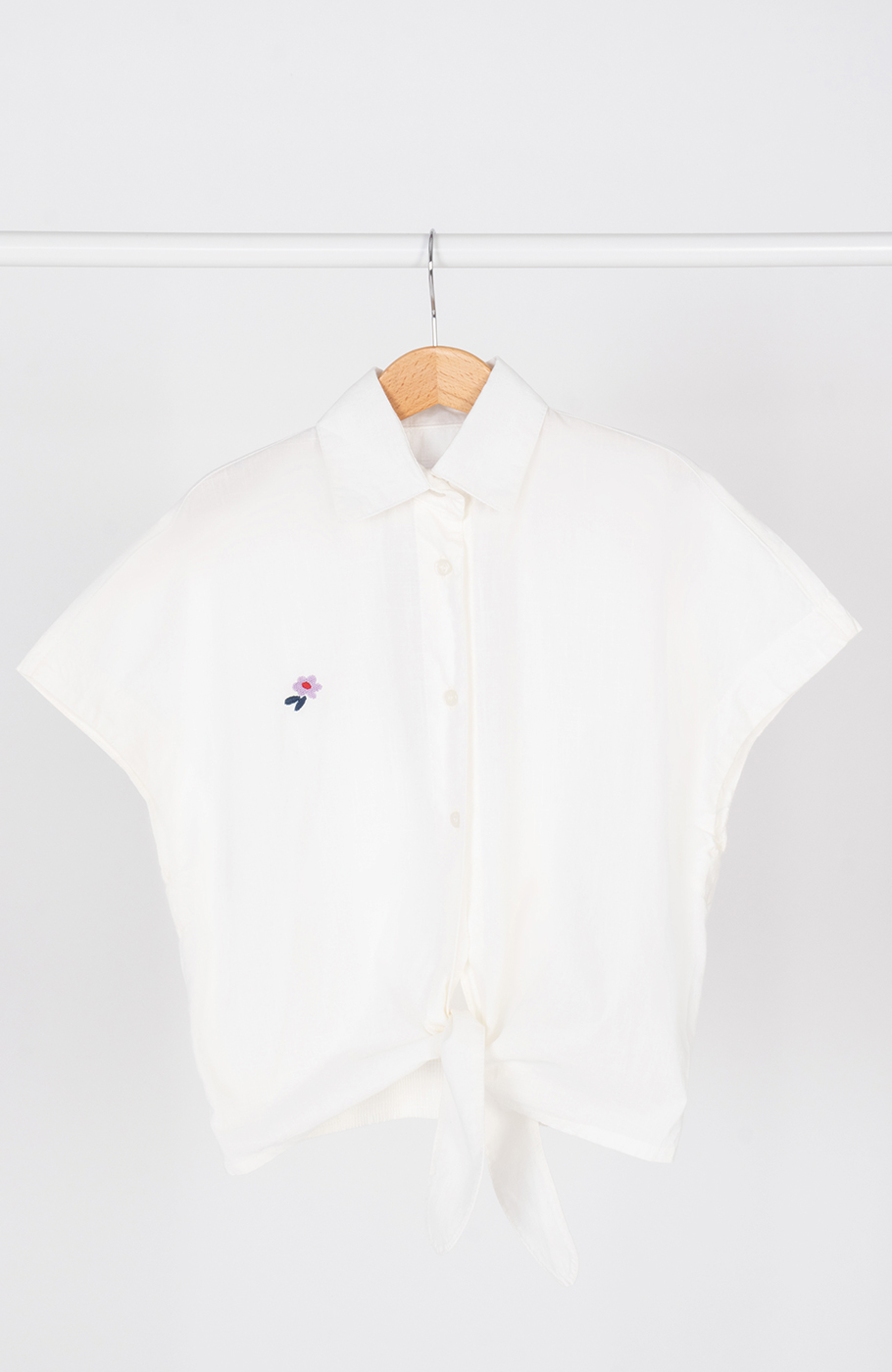 شومیز لینن اسلپ آستین کوتاه جلو گره ای