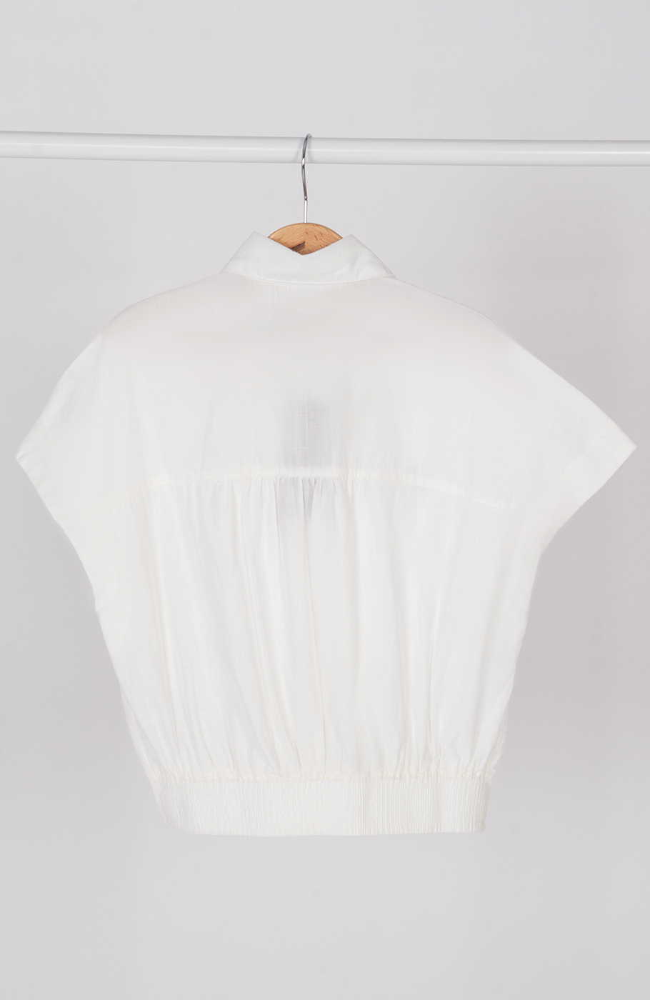 شومیز لینن اسلپ آستین کوتاه جلو گره ای