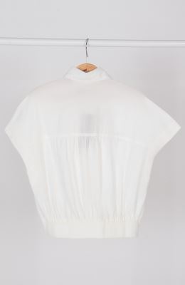 شومیز لینن اسلپ آستین کوتاه جلو گره ای