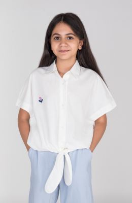 شومیز لینن اسلپ آستین کوتاه جلو گره ای