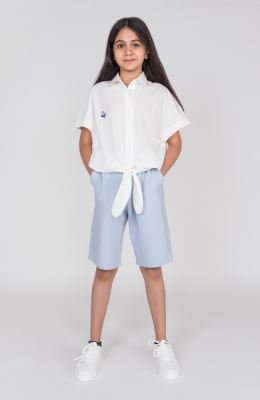 شومیز لینن اسلپ آستین کوتاه جلو گره ای