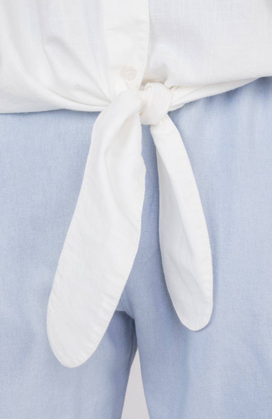 شومیز لینن اسلپ آستین کوتاه جلو گره ای