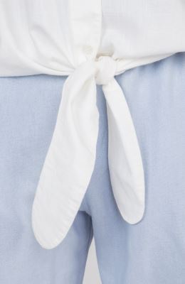 شومیز لینن اسلپ آستین کوتاه جلو گره ای