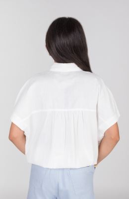 شومیز لینن اسلپ آستین کوتاه جلو گره ای