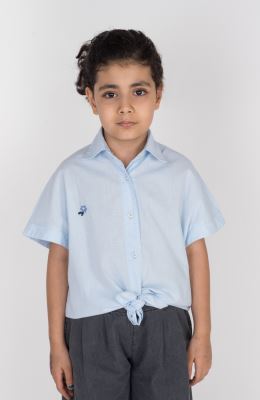 شومیز لینن اسلپ آستین کوتاه جلو گره ای