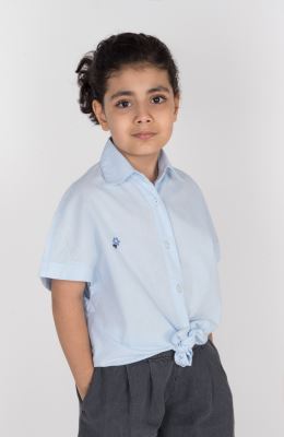 شومیز لینن اسلپ آستین کوتاه جلو گره ای