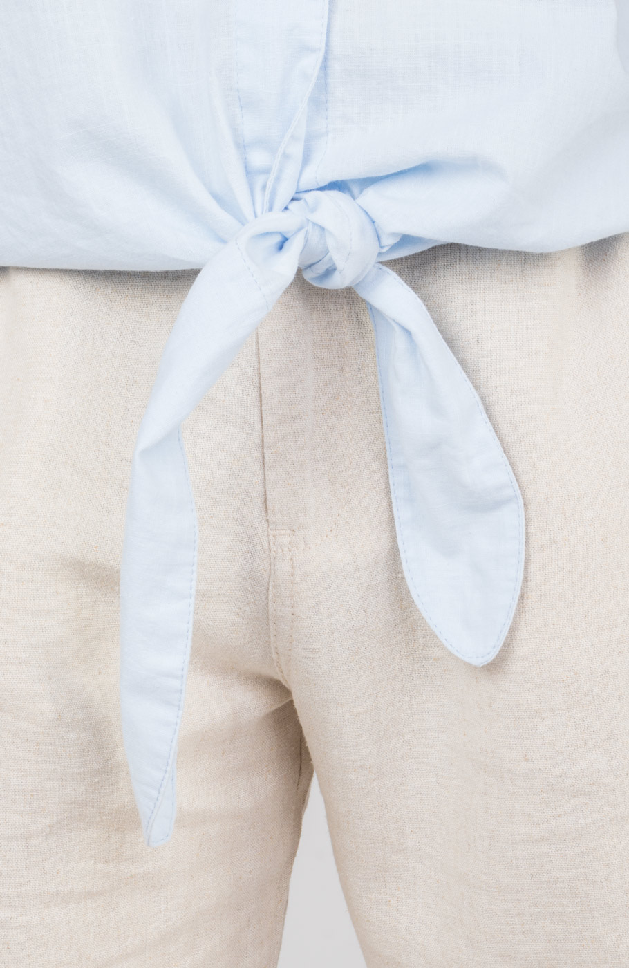 شومیز لینن اسلپ آستین کوتاه جلو گره ای